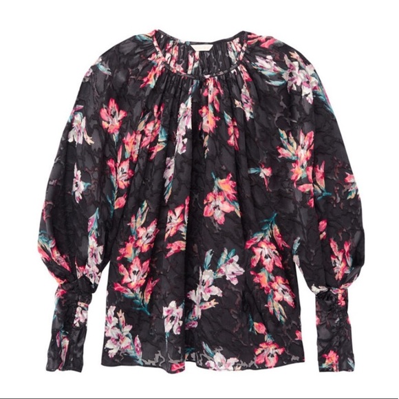 Rebecca Taylor Velvet Floral Burnout Blouse 0 Blk - Picture 5 of 16
